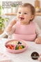 4-Piece Silicone Baby Food Set – Vacuumed 3-Compartment Plate, Silicone Spoon with Teether, and Adjustable Bib; Pink, Baby Feeding, Silicone