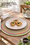 5 Pieces of Jute Knitted Placemats – Handmade 39 cm American Style Knitted Placemat with Neon Stripes Table Mat
