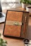 3 Pieces Tan Thermo Leather Notebook – 21 cm X 15 cm A5 Lined Notepad, Brown Metal Roller Pen, Gift Boxed Notebook Pen