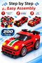200 Pieces 2-in-1 Lego Compatible Racing Car Building Set Pull Back and Release Ages 6+ - Red