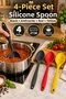 Set of 4 Black Anthracite Red Yellow, Large Size Silicone Spoons 27 Cm, Cooking and Serving Spoons. - 2