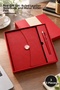 3-Piece Promotional Notebook Pen Set – Lined Thermo Leather Notebook and Metal Roller Pen, Red Gift Set Notebook Pen