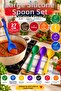 Set of 4 Blue Green Purple Yellow, Large Size Silicone Spoon Set 27 Cm, Kitchen Cooking Serving Spoon