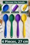 Set of 4 Blue Green Purple Yellow, Large Size Silicone Spoon Set 27 Cm, Kitchen Cooking Serving Spoon - 4
