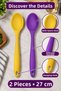 Set of 2 Yellow Purple Large Size Silicone Spoons 27 cm Kitchen Cooking and Serving Spoon Two Color Set - 4