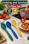 Set of 4 Red Yellow Blue Green, Large Size Silicone Spoon Set 27 Cm, Cooking and Serving Spoon - 5