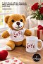 2 Pieces Love Printed Brown Plush Teddy Bear and Mug Set – Plush Gift Set with T-Shirt, Porcelain Mug, Valentine Gift Plush Bear Mug for Lovers