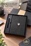 3-Piece Black Thermo Leather Notebook and Metal Ballpoint Pen Set – Agenda Gift Boxed Promotional Set, Roller Pen Notebook