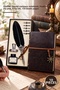 10-piece leather notebook and feather dip pen set – faux leather cover with compass print, feather dip pen, 5-pen ink set, 150 unlined pages