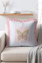 Butterfly Patterned Pink Blue Striped Decorative Throw Pillow Cover with Tassels - 3