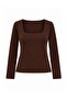 Kahverengi Pamuklu Kare Yaka Regular Fit Örme Bluz TWOAW24BZ00016 - 5