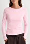 Light Pink Cotton Boat Neck Fitted/Fitted Stretchy Blouse Twoaw24Bz00166 - 3