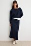 Navy Blue Oversize/Wide Fit Asymmetric Collar Skirted Thick Knitted Bottom - Top Set Twoaw27Au00132
