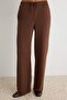 Kahverengi Kalın Extra Wide Leg Yüksek Bel Örme Eşofman Altı Pantolon TWOAW24EA00043 - 3
