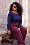Wardrobe Essentials Lacivert Premium İplik/Özel İplik Kayık Yaka Crop Triko Kazak TBBAW27AN00074 - 3