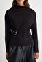 Black High Neck Belted Fitted/Bodycon Knitted Blouse Twoaw27Bz00318 - 3