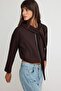 Kahverengi Soft/Yumuşak Dokunuşlu Kapüşonlu Fermuarlı Oversize Örme Hırka/Sweatshirt TWOAW27SW00090 - 2