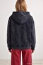 Siyah Kalın Yıkama/Eskitme Efektli Kapüşonlu Fermuarlı Oversize Örme Hırka/Sweatshirt TWOAW27SW00061 - 4