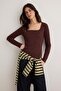 Kahverengi Pamuklu Kare Yaka Regular Fit Örme Bluz TWOAW24BZ00016