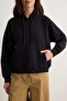Black Thick Fleece Lined Hooded Drawstring Oversize Knitted Sweatshirt Twoaw27Sw00140 - 3