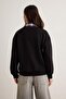Siyah Dokuma Garni Detaylı Oversize Kalıp Polo Yaka Kalın Polarlı Örme Sweatshirt TWOAW26SW00116 - 4