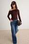 Brown Shirring/Drape Detailed Fitted/Fitted Long Sleeve Stretch Knitted Blouse Twoaw25Bz00248 - 2