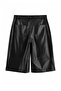 Siyah Normal Bel Suni Deri Wide Leg Kemerli Büyük Beden Şort&Bermuda TBBAW27AP00008 - 3