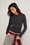 Anthracite Wool Transparent Crew Neck Half Placket Buttoned Knitted Blouse Twoaw27Bz00104 - 2
