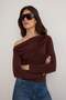 Brown Shirring/Drape Detailed Fitted/Fitted Long Sleeve Stretch Knitted Blouse Twoaw25Bz00248