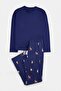 Navy Blue Regular Fit Christmas Themed Knitted Pajama Set Tmnaw27Pt00023