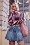 Mürdüm-Pembe Çizgili Fitted/Vücuda Oturan Uzun Kol Crop Örme T-Shirt TWOAW27TS00040