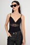 Black V-Neck Lace Detailed Strappy Bodysuit Tpraw27Bd00026 - 3