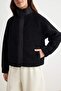 Siyah Peluş Regular/Normal Kalıp Dokuma Garnili Fermuarlı Örme Hırka/Sweatshirt TWOAW25SW00139 - 3