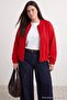 Red Bomber Collar Oversize/Wide Fit Front Zipper Plus Size Sweatshirt Tbbaw26Ao00038