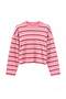 Wardrobe Essentials-Pembe Çizgili Relaxed/Rahat Kalıp %100 Pamuk Örme T-Shirt TWOSS26TS00019
