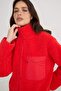 Winter Essentials Kırmızı Polar Fermuarlı Cep Detaylı Örme Hırka/Sweatshirt TWOAW24SW00071 - 3