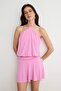 Pembe Düz Bodycon Halter Yaka Kolsuz Midi Esnek Astarlı Örme Elbise TWOSS26EL01102