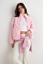 Açık Pembe Peluş Regular/Normal Kalıp Dokuma Garnili Fermuarlı Örme Hırka/Sweatshirt TWOAW25SW00139