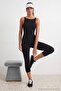 Black Soft Brushed Fabric Capri Length Knitted Sports Jumpsuit Thmaw27Tu00002 - 2