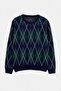 Navy Blue-Green Regular Fit Diamond Pattern Knitwear Sweater Tmnaw27Kz00019