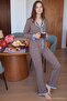 Brown Gingham Frilly Woven Pajama Set Thmaw27Pt00046 - 4