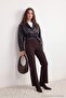 Petite Koyu Kahverengi Bootcut Pantolon TWOAW27PL00094 - 3
