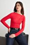 Red Fitted/Asymmetrical Neckline Detailed Soft Fabric Flexible Knitted Blouse Twoaw26Bz00088 - 3