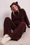 Kahverengi Kapüşonlu ve Nakışlı Wellsoft Kışlık Örme Pijama Takımı THMAW25PT00143 - 3