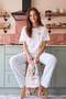 Ecru-Blue 100% Cotton Printed and Plaid Knitted Pajamas Set Thmss26Pt00097 - 2