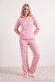 Pembe Çiçekli Kapüşonlu Yumuşak Tuşe Örme Pijama Takımı THMAW27PT00158 - 3