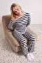 Gray Double Layer Asymmetric Front Detailed Knitted Pajama Set Thmaw27Pt00204 - 3