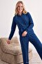 Lacivert Çiçekli Kapüşonlu Yumuşak Tuşe Örme Pijama Takımı THMAW27PT00158 - 3