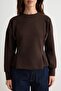 Kahverengi Premium Pileli Peplum Bisiklet Yaka Düşük Kol İnterlok Örme Sweatshirt TWOAW27SW00132 - 3