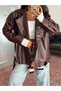 Belted Oversize Leather Jacket - Claret Red - 4
